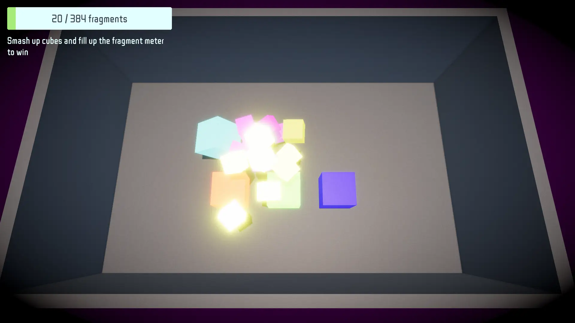Player dragging cubes in Smashy Cubes, showing glowing physics interactions